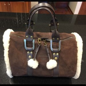 UGG Suede Leather Fur Trim Satchel Purse